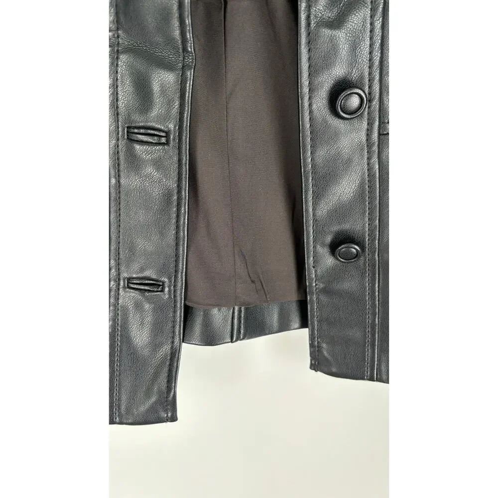Chicos Womens Black Cutwork Faux Leather Jacket Size 8 Chicos 1 New Long Sleeve